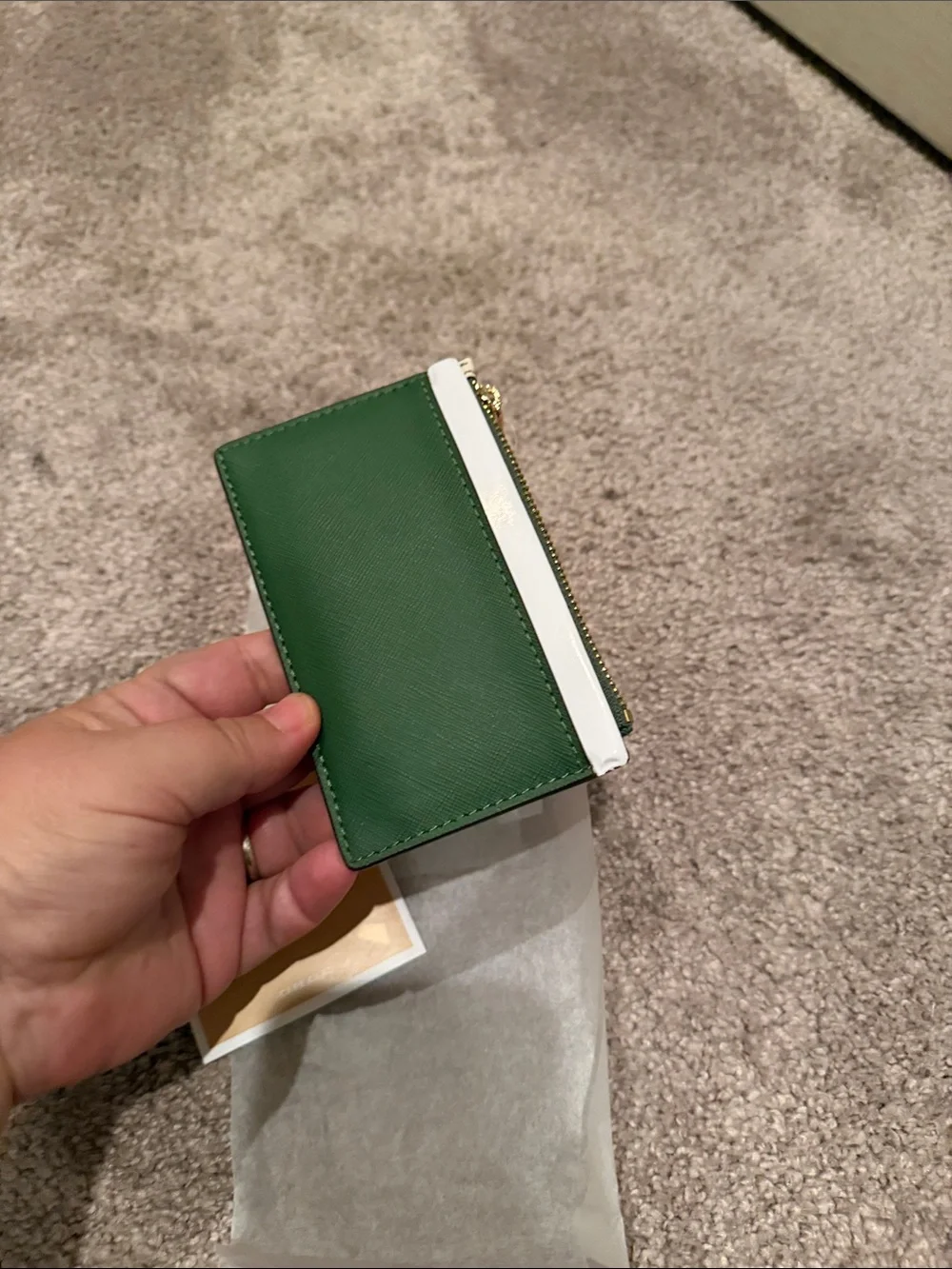 Michael Kors Green and Cream Saffiano Card Case with Zip